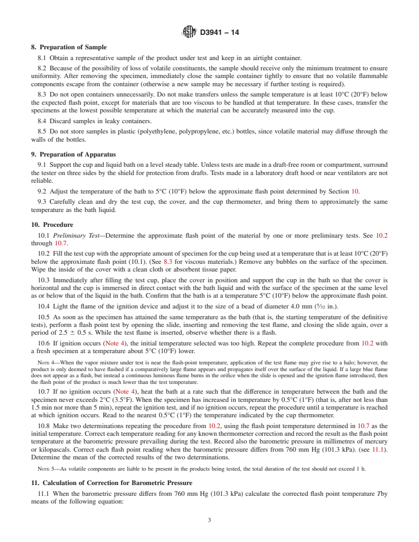 REDLINE ASTM D3941-14 - Standard Test Method for Flash Point by the Equilibrium Method With a Closed-Cup Apparatus