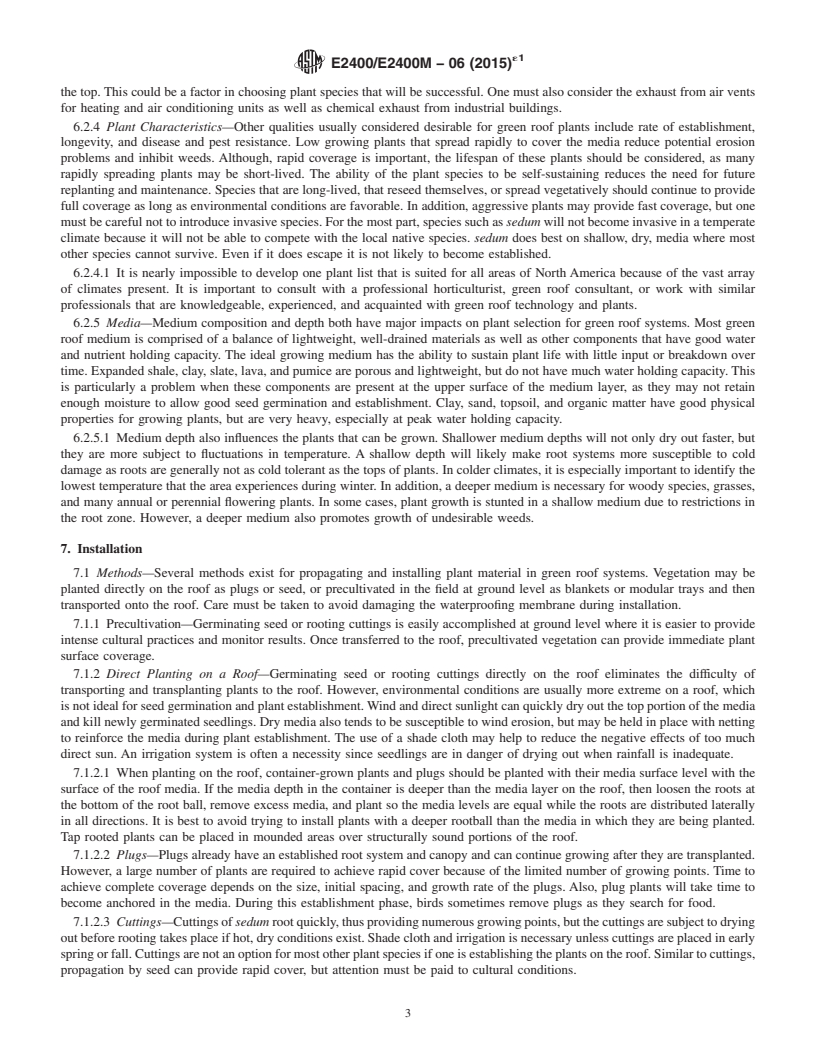 REDLINE ASTM E2400/E2400M-06(2015)e1 - Standard Guide for  Selection, Installation, and Maintenance of Plants for Green  Roof Systems