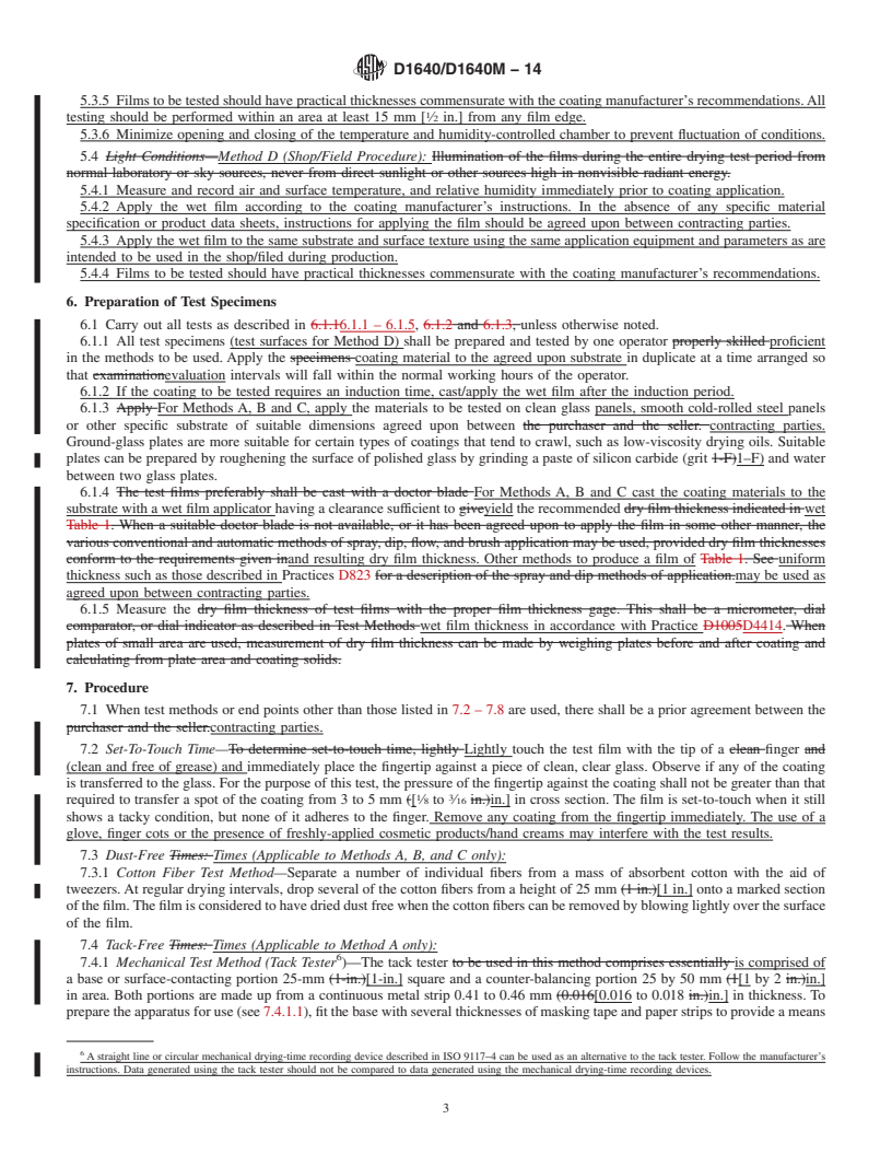 REDLINE ASTM D1640/D1640M-14 - Standard Test Methods for Drying, Curing, or Film Formation of Organic Coatings