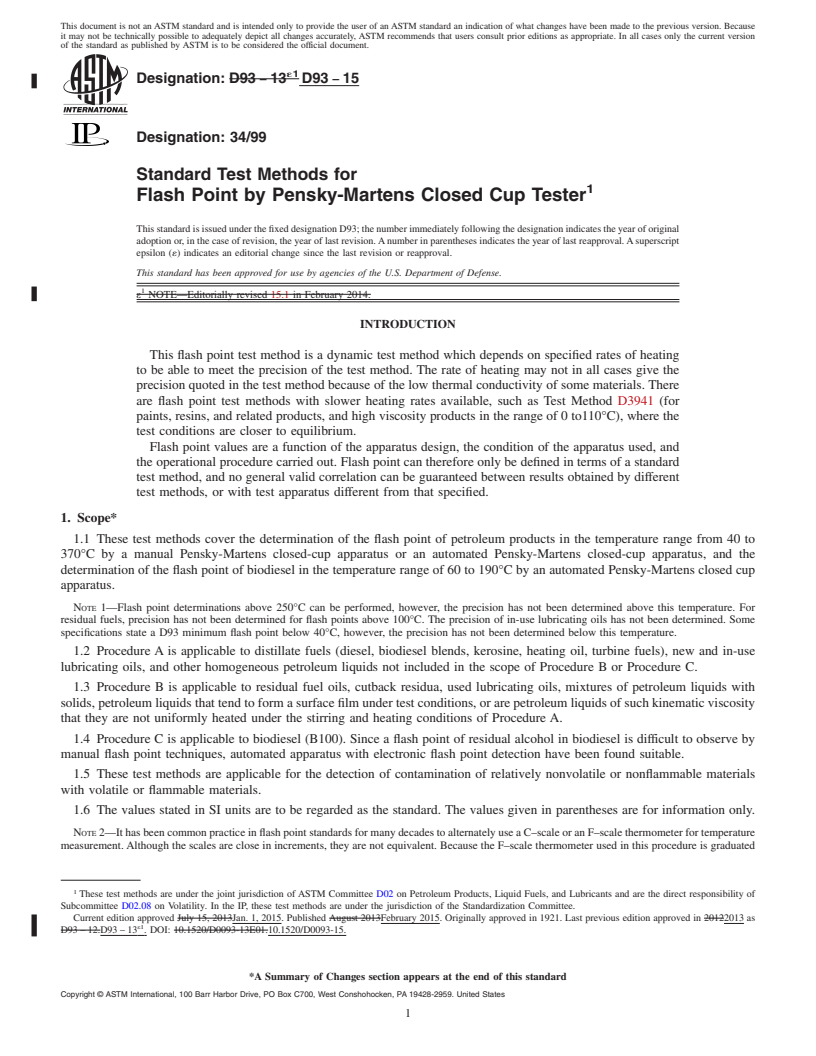 REDLINE ASTM D93-15 - Standard Test Methods for  Flash Point by Pensky-Martens Closed Cup Tester