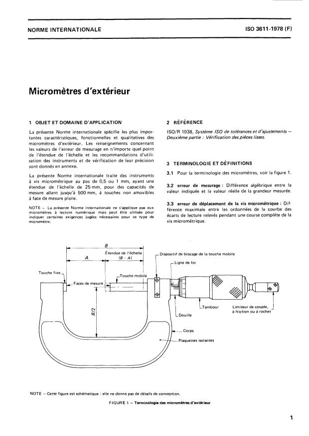 ISO 3611:1978 - Micrometres d'extérieur