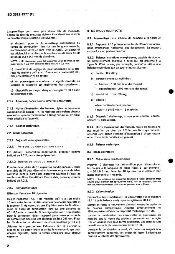 ISO 3612:1977 ISO 3612:1977 - Tabac et produits du tabac -- Cigarettes -- Détermination de la vitesse de combustion libre - Page 4 preview