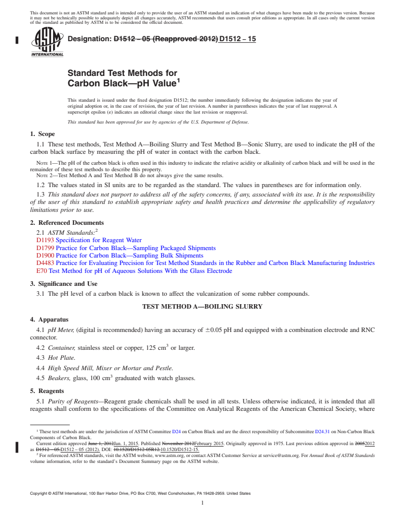 REDLINE ASTM D1512-15 - Standard Test Methods for  Carbon Black&mdash;pH Value