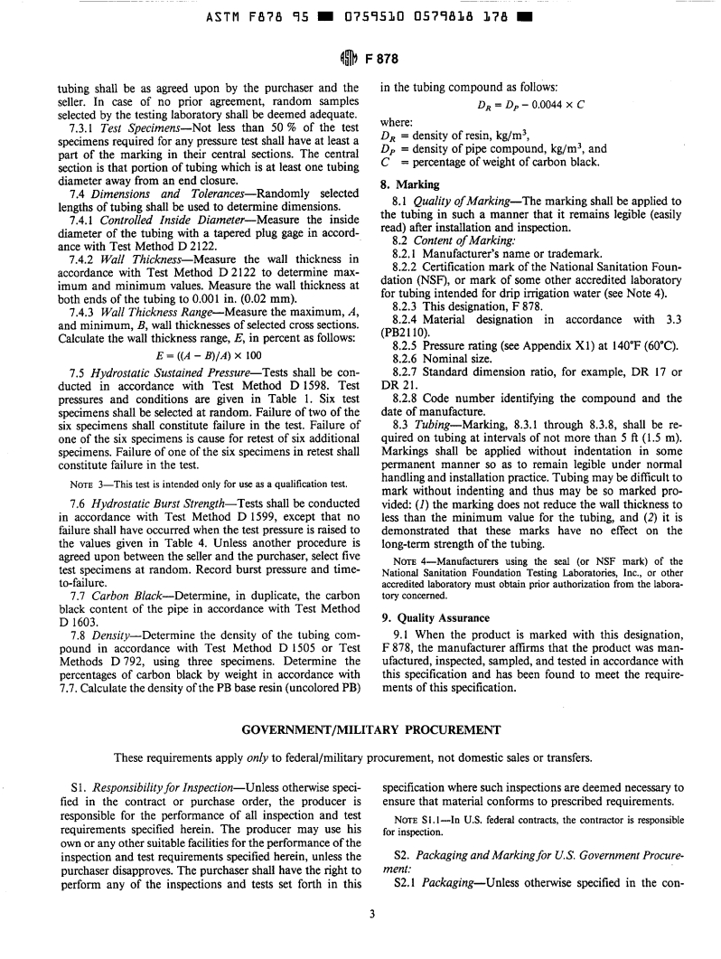 ASTM F878-95 - Specification for Polybutylene (PB) Thermoplastic Thin-Wall Drip Irrigation Tubing (Withdrawn 2000)