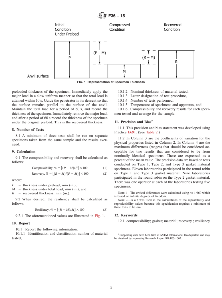 ASTM F36-15 - Standard Test Method for Compressibility and Recovery of Gasket Materials