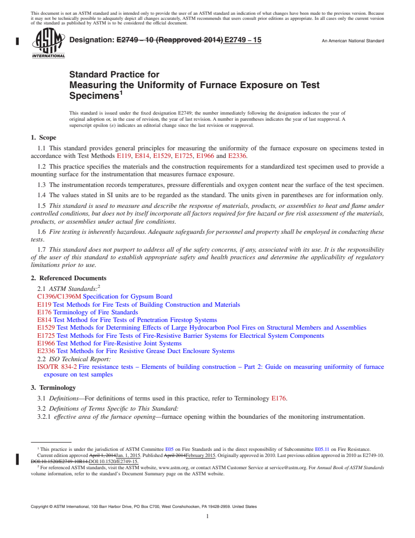 REDLINE ASTM E2749-15 - Standard Practice for  Measuring the Uniformity of Furnace Exposure on Test Specimens