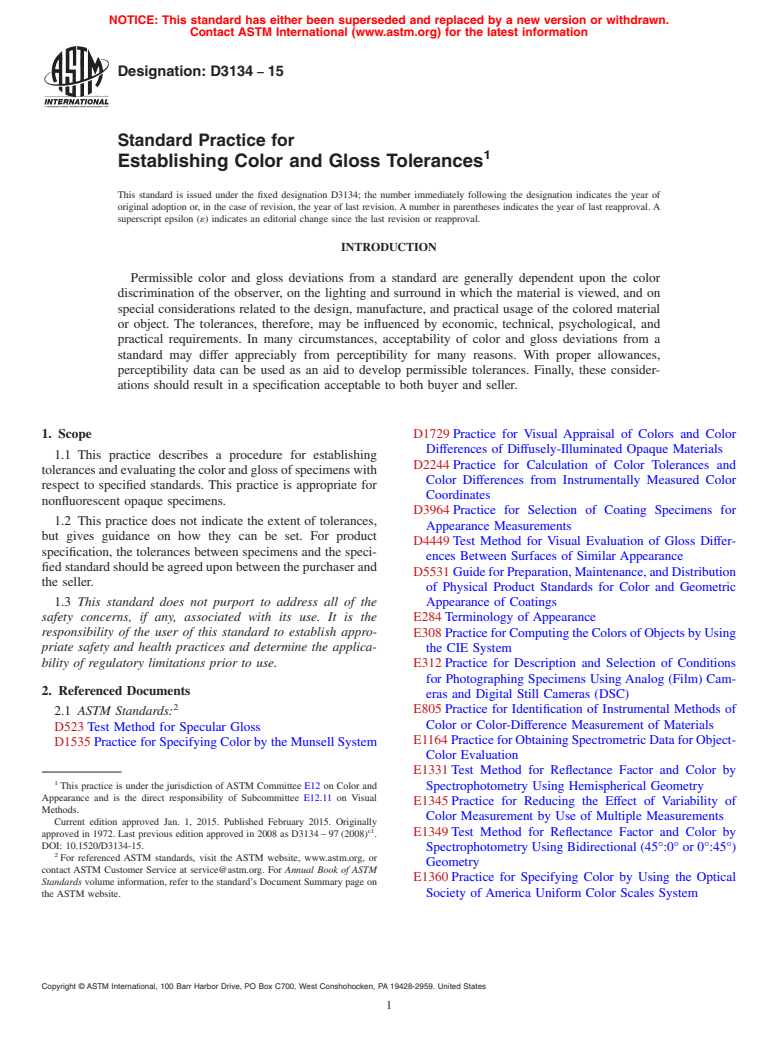 ASTM D3134-15 - Standard Practice for Establishing Color and Gloss Tolerances