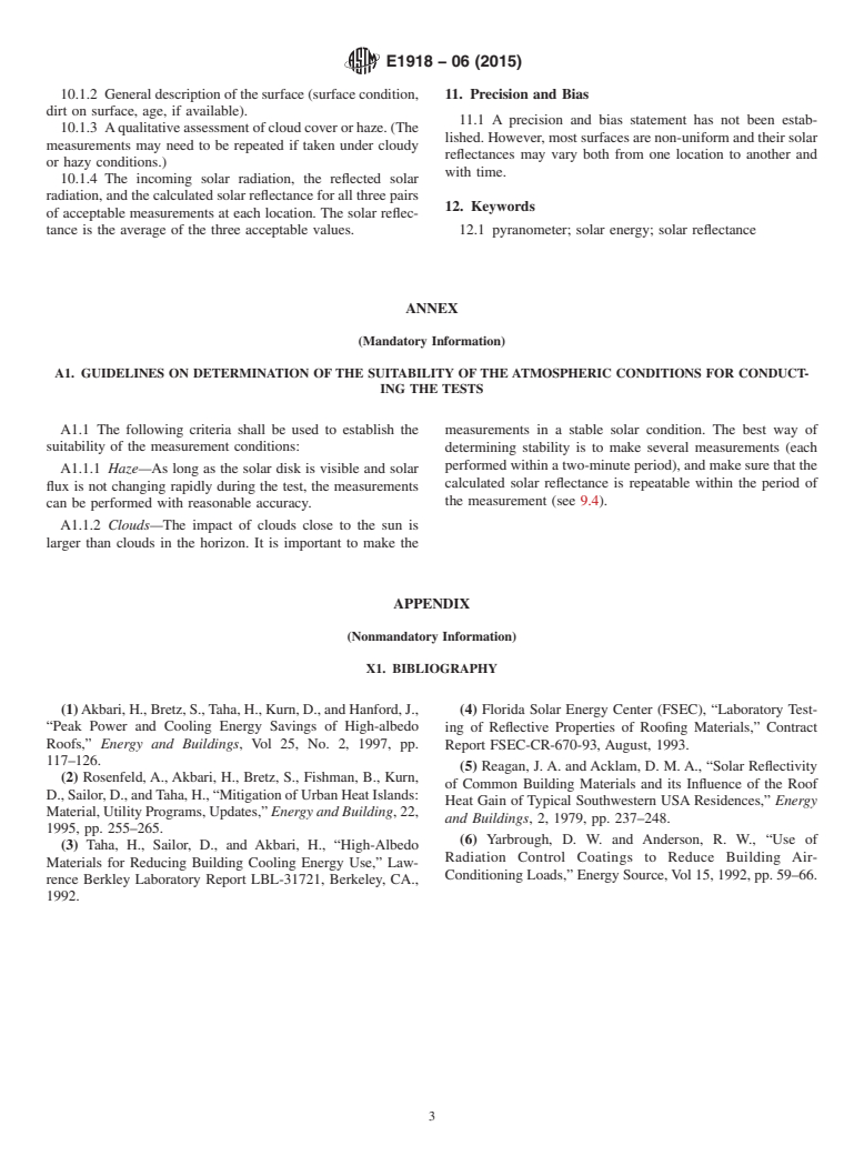 ASTM E1918-06(2015) - Standard Test Method for  Measuring Solar Reflectance of Horizontal and Low-Sloped Surfaces  in the Field