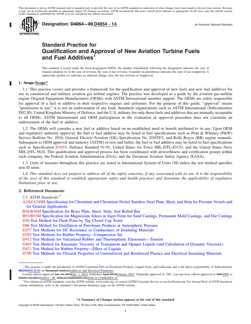 REDLINE ASTM D4054-14 - Standard Practice for  Qualification and Approval of New Aviation Turbine Fuels and   Fuel Additives