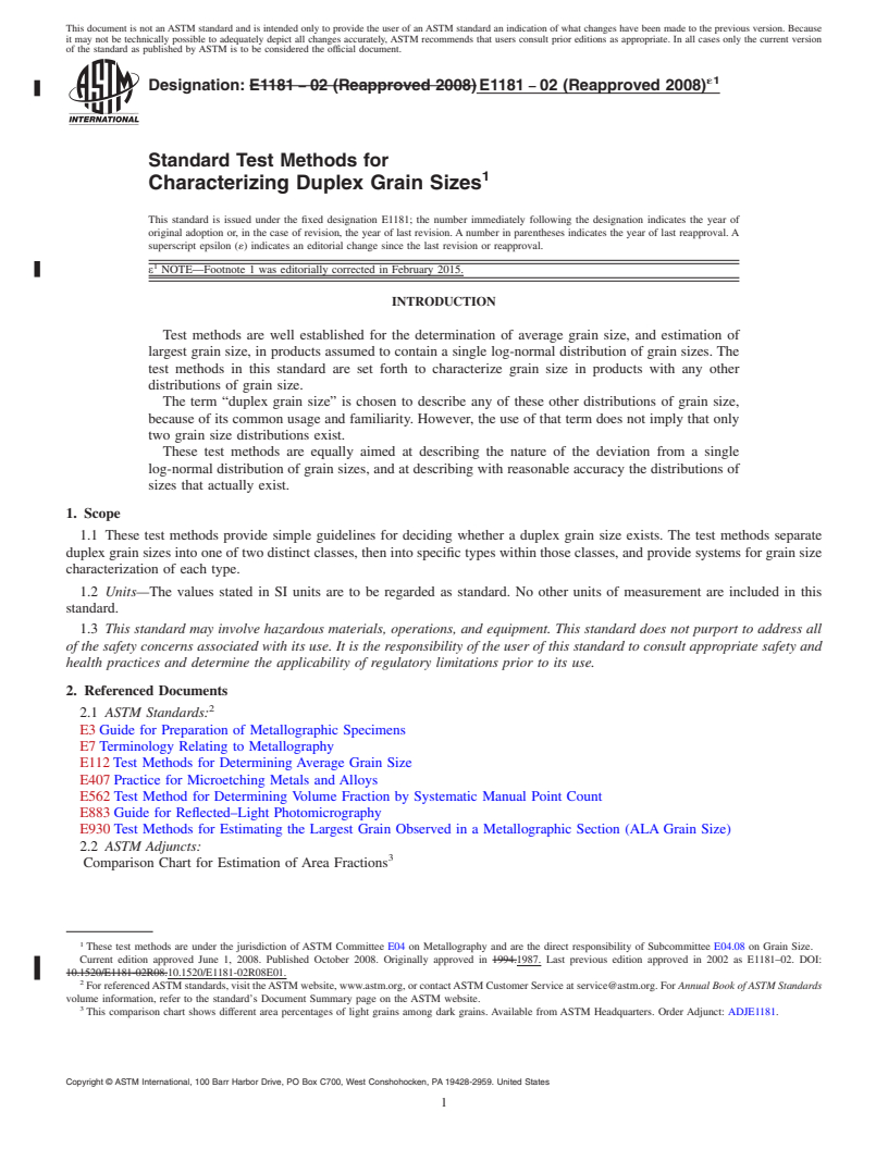 REDLINE ASTM E1181-02(2008)e1 - Standard Test Methods for  Characterizing Duplex Grain Sizes