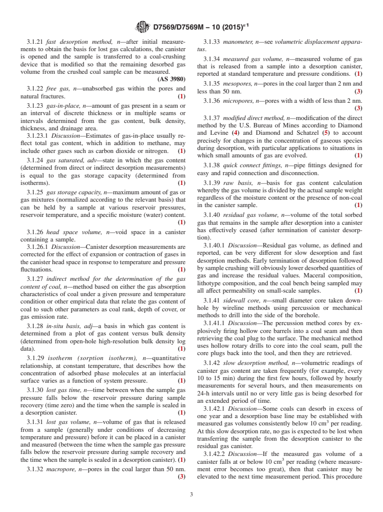 ASTM D7569/D7569M-10(2015)e1 - Standard Practice for  Determination of Gas Content of Coal&mdash;Direct Desorption  Method