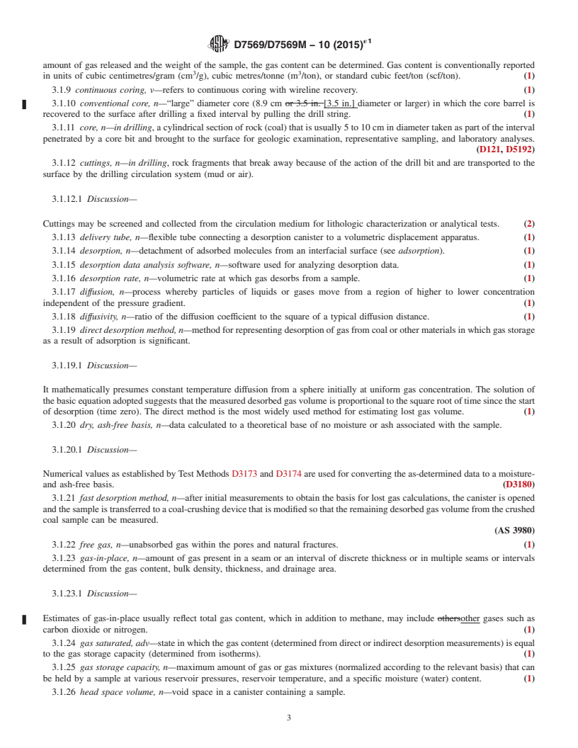 REDLINE ASTM D7569/D7569M-10(2015)e1 - Standard Practice for  Determination of Gas Content of Coal&mdash;Direct Desorption  Method