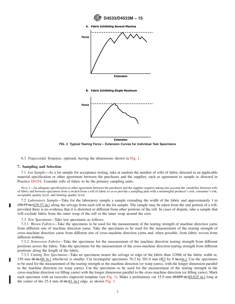 REDLINE ASTM D4533/D4533M-15 - Standard Test Method for Trapezoid Tearing Strength of Geotextiles