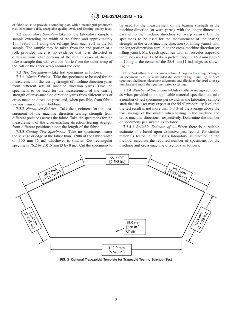 ASTM D4533/D4533M-15 - Standard Test Method for Trapezoid Tearing Strength of Geotextiles