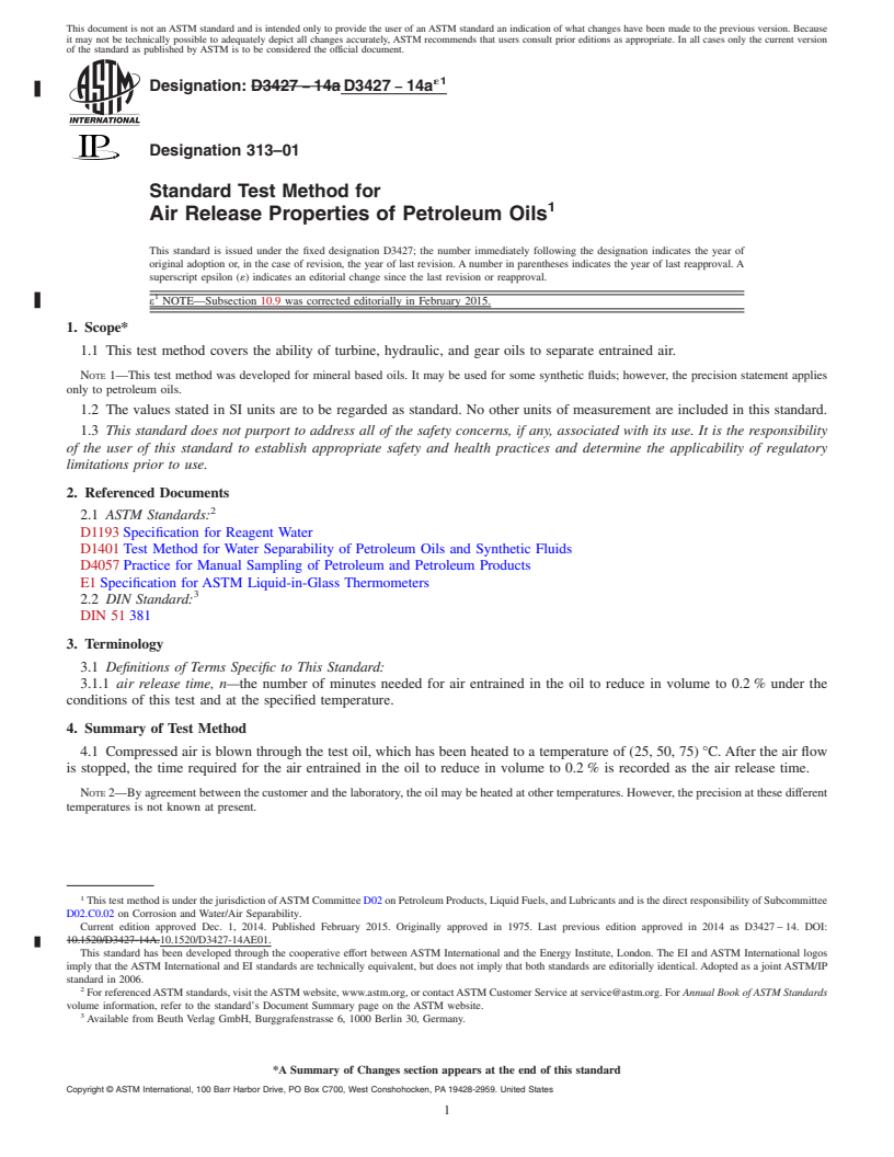 REDLINE ASTM D3427-14ae1 - Standard Test Method for Air Release Properties of Petroleum Oils