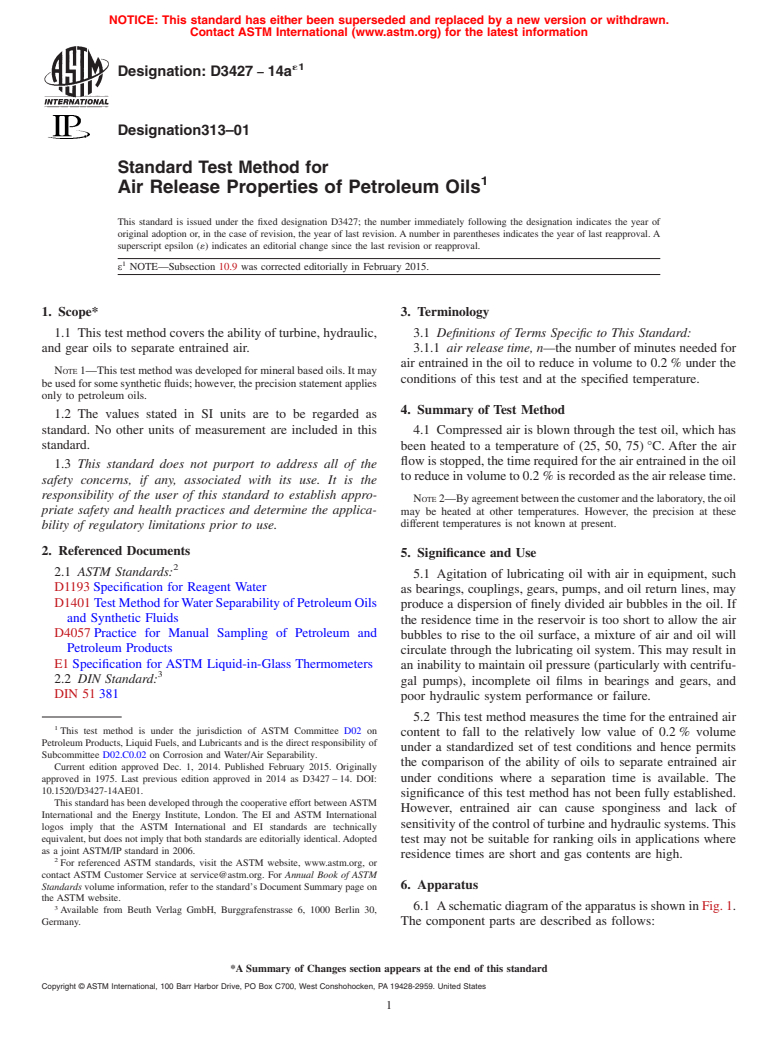 ASTM D3427-14ae1 - Standard Test Method for Air Release Properties of Petroleum Oils