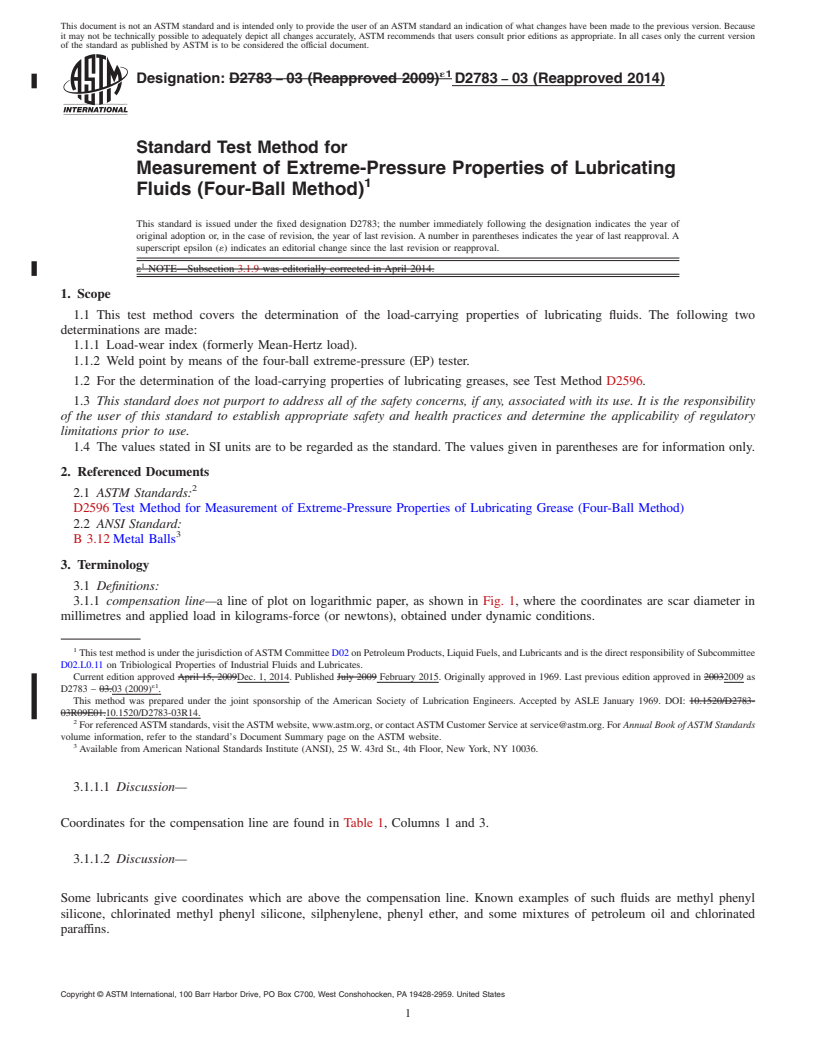 REDLINE ASTM D2783-03(2014) - Standard Test Method for  Measurement of Extreme-Pressure Properties of Lubricating Fluids   (Four-Ball Method)