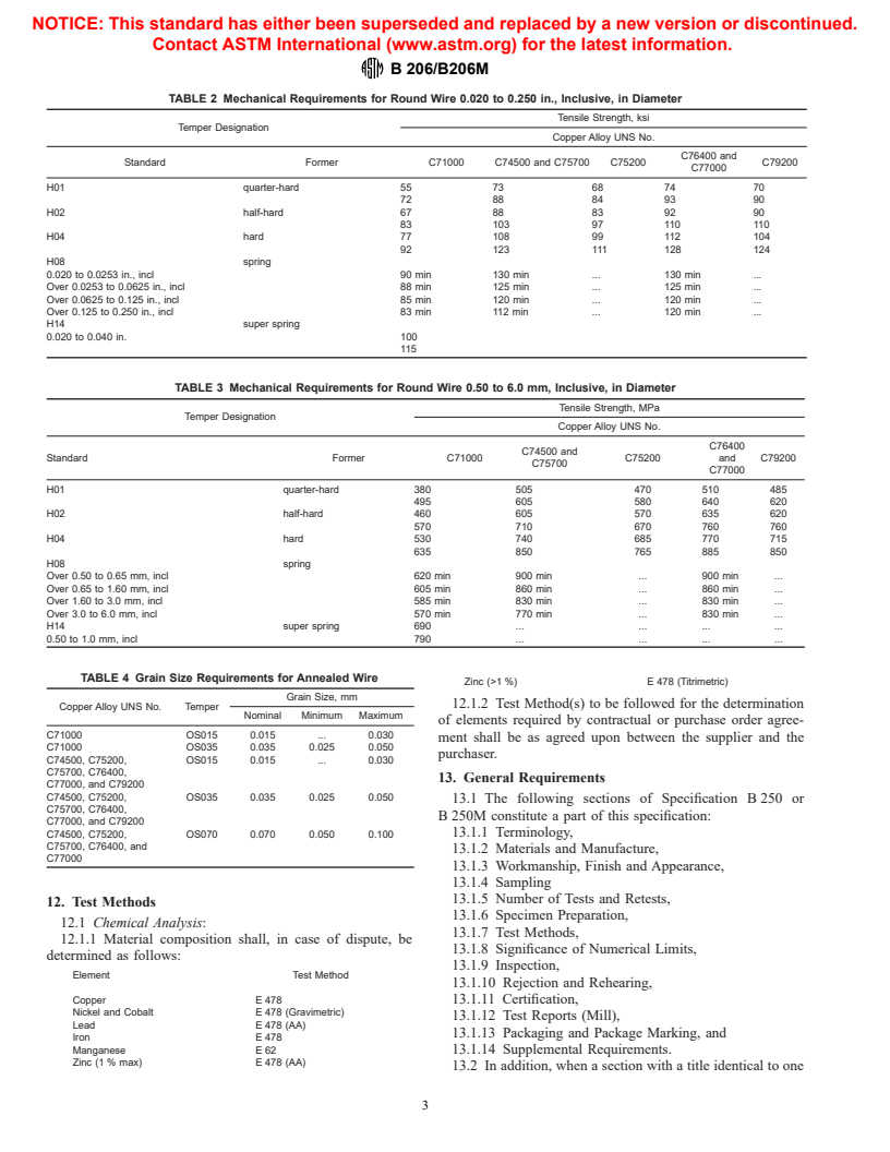 ASTM B206/B206M-97 - Standard Specification for Copper-Nickel-Zinc Alloy (Nickel Silver) Wire and Copper-Nickel Alloy Wire