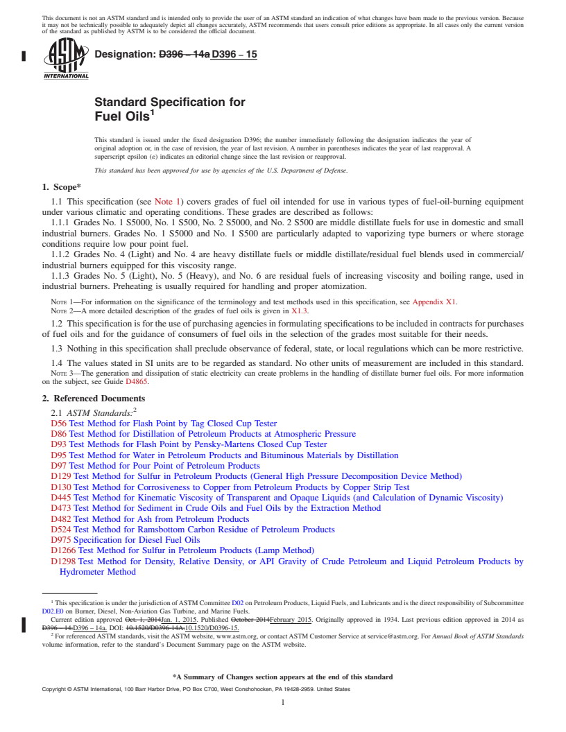 REDLINE ASTM D396-15 - Standard Specification for  Fuel Oils