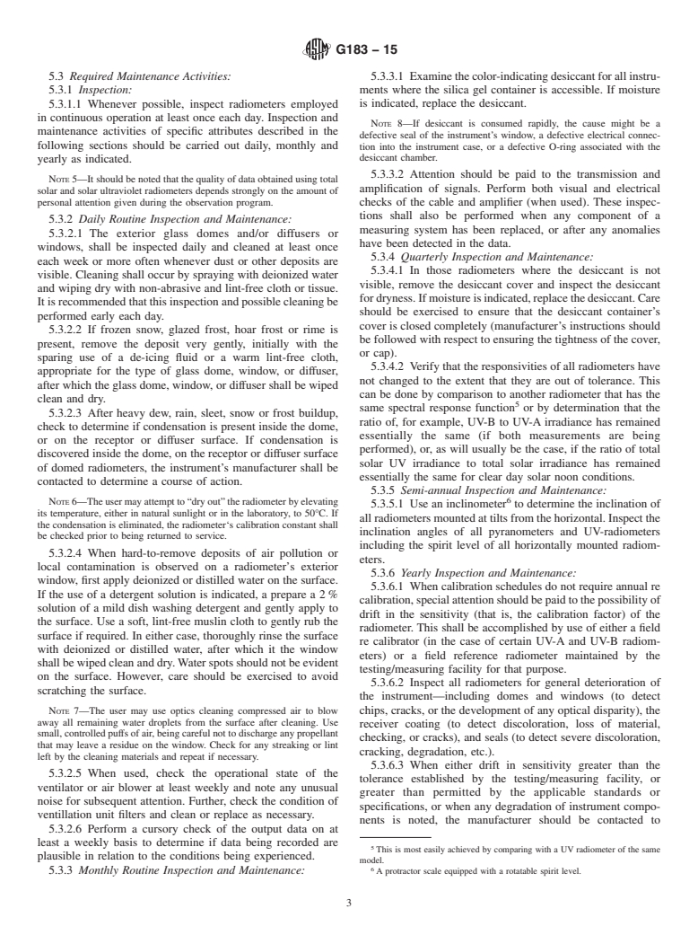 ASTM G183-15 - Standard Practice for  Field Use of Pyranometers, Pyrheliometers and UV Radiometers