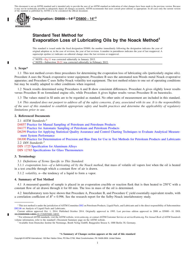 REDLINE ASTM D5800-14e2 - Standard Test Method for  Evaporation Loss of Lubricating Oils by the Noack Method