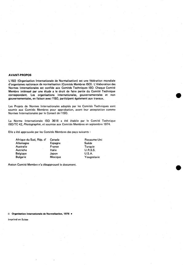 ISO 3618:1976 ISO 3618:1976 - Benzotriazole de qualité photographique -- Spécifications - Page 2 preview