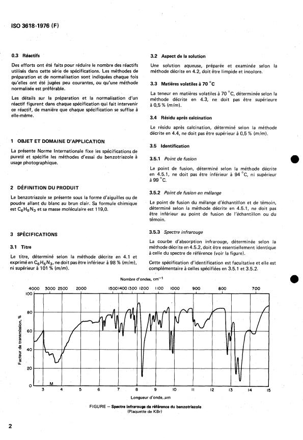 ISO 3618:1976 ISO 3618:1976 - Benzotriazole de qualité photographique -- Spécifications - Page 4 preview