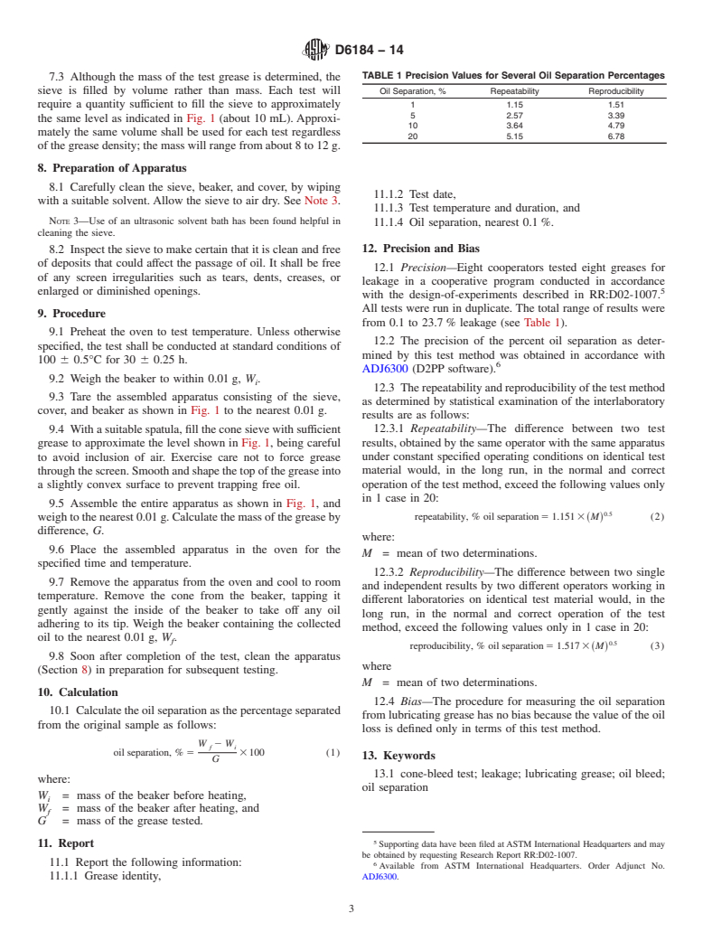 ASTM D6184-14 - Standard Test Method for  Oil Separation from Lubricating Grease (Conical Sieve Method)