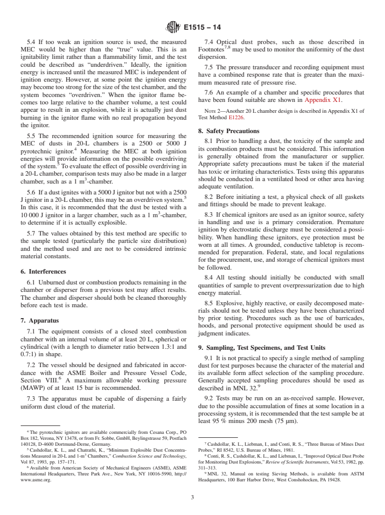 ASTM E1515-14 - Standard Test Method for  Minimum Explosible Concentration of Combustible Dusts