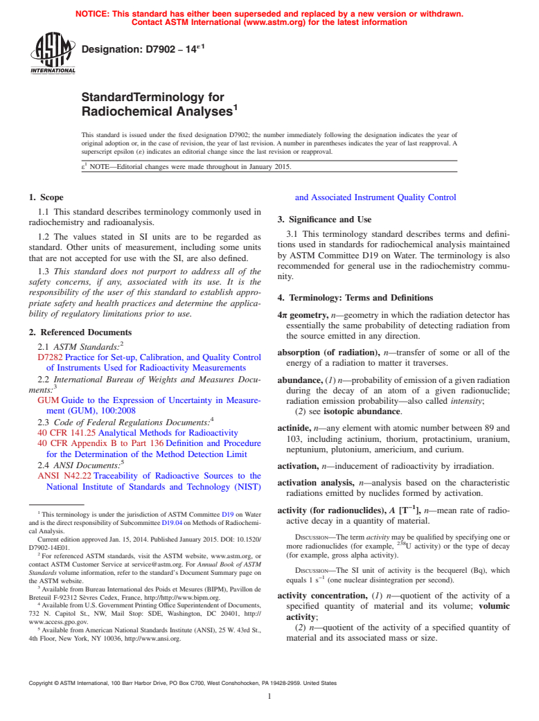 ASTM D7902-14e1 - Standard Terminology for Radiochemical Analyses