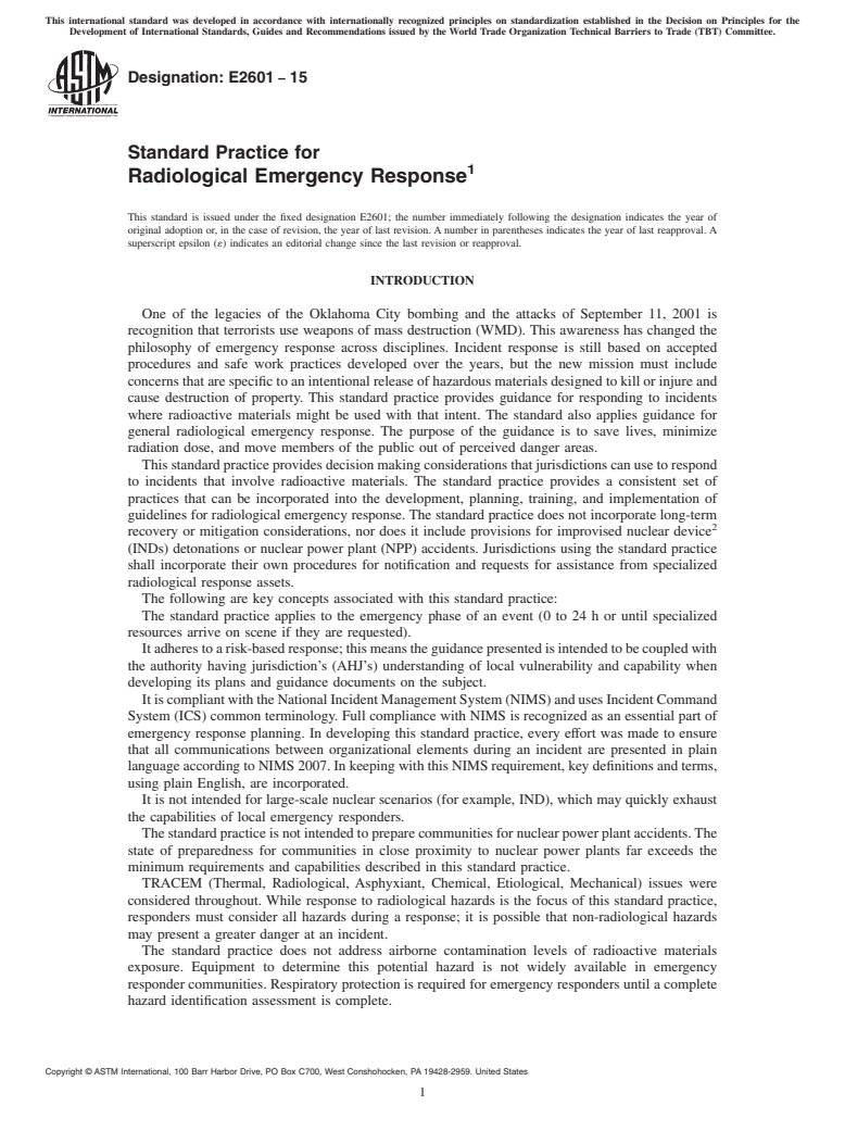 ASTM E2601-15 - Standard Practice for  Radiological Emergency Response