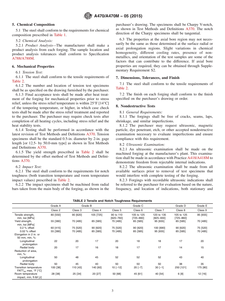 ASTM A470/A470M-05(2015) - Standard Specification for Vacuum-Treated Carbon and Alloy Steel Forgings for Turbine  Rotors and Shafts