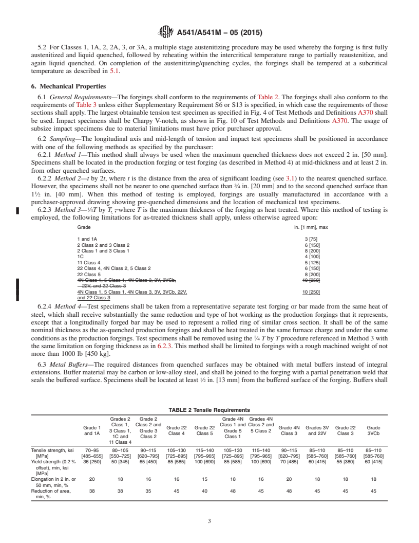 REDLINE ASTM A541/A541M-05(2015) - Standard Specification for Quenched and Tempered Carbon and Alloy Steel Forgings for Pressure  Vessel Components