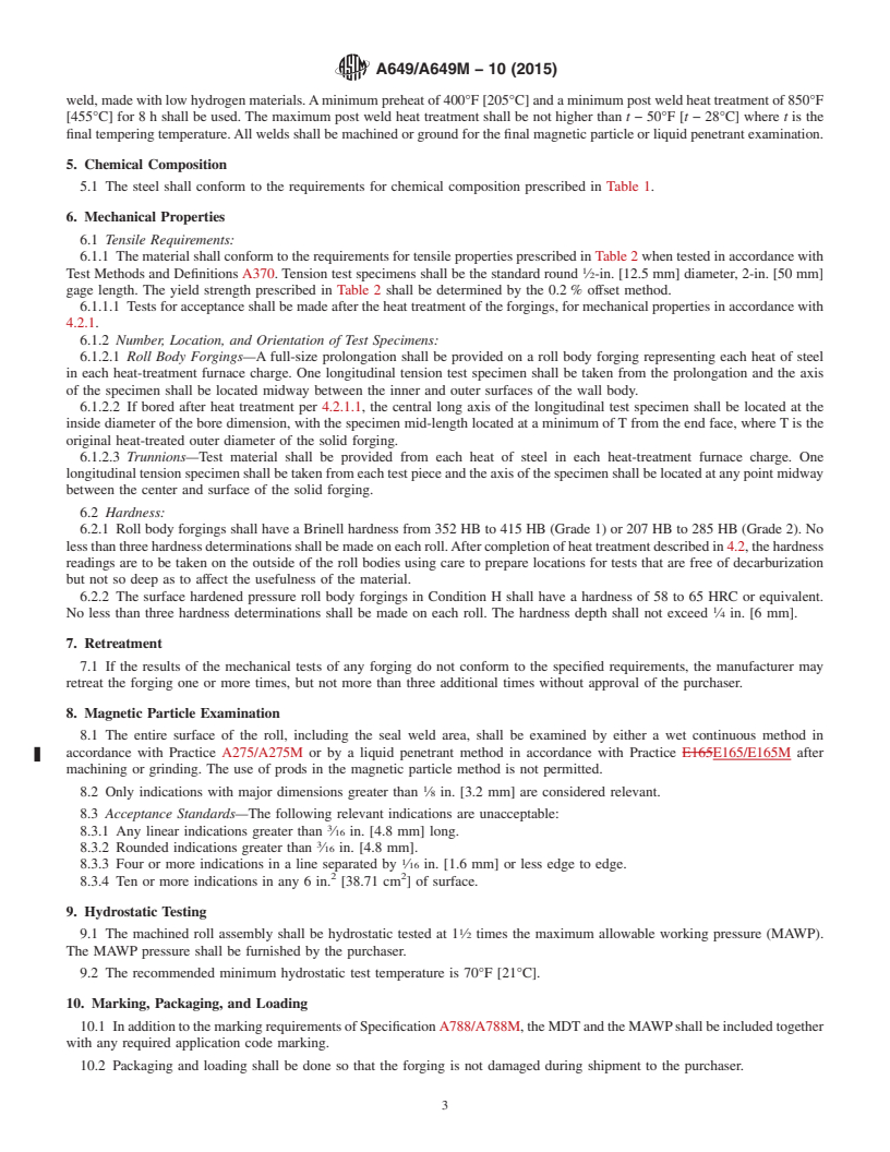 REDLINE ASTM A649/A649M-10(2015) - Standard Specification for Forged Steel Rolls Used for Corrugating Paper Machinery