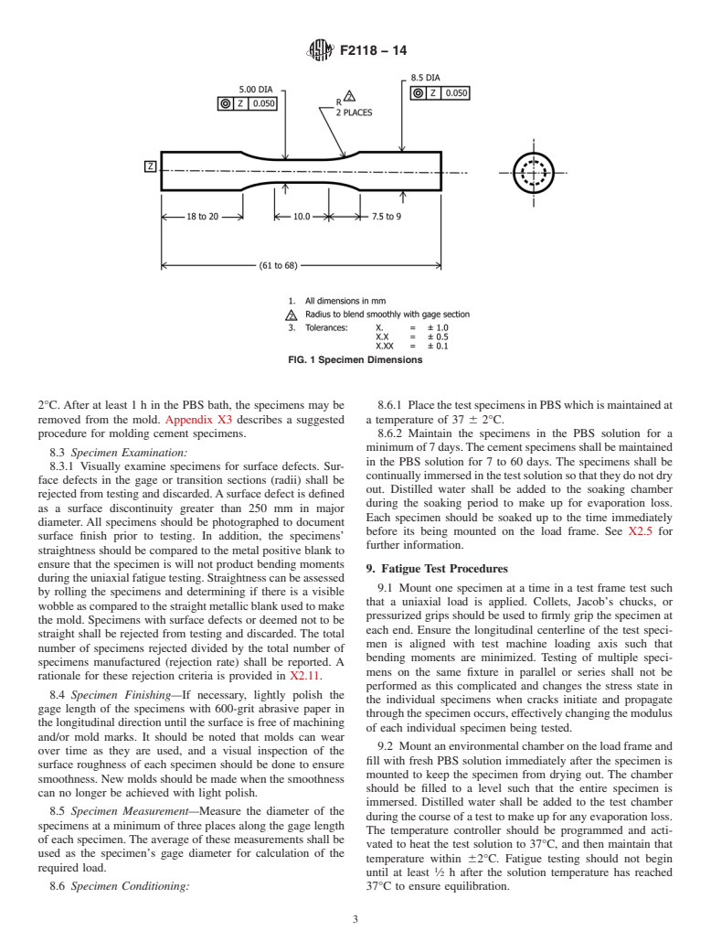 ASTM F2118-14 - Standard Test Method for  Constant Amplitude of Force Controlled Fatigue Testing of Acrylic  Bone Cement Materials