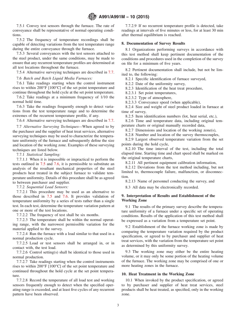 ASTM A991/A991M-10(2015) - Standard Test Method for  Conducting Temperature Uniformity Surveys of Furnaces Used  to Heat Treat Steel Products