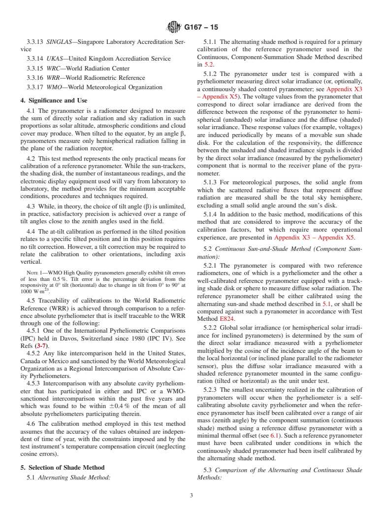 ASTM G167-15 - Standard Test Method for  Calibration of a Pyranometer Using a Pyrheliometer