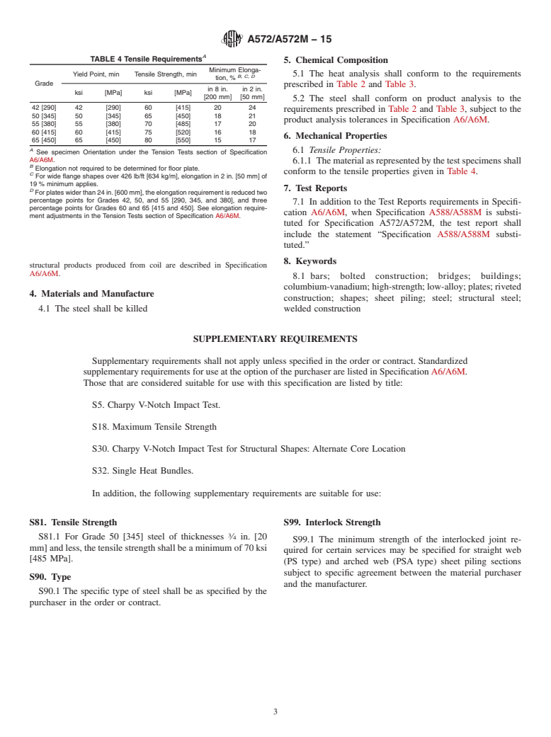 ASTM A572/A572M-15 - Standard Specification for  High-Strength Low-Alloy Columbium-Vanadium Structural Steel