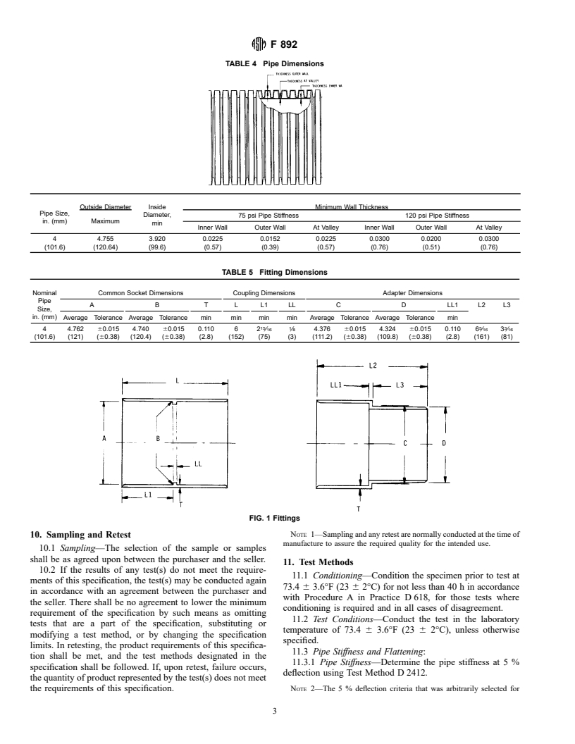 ASTM F892-95 - Specification for Polyethylene (PE) Corrugated Pipe With a Smooth Interior and Fittings (Withdrawn 2001)