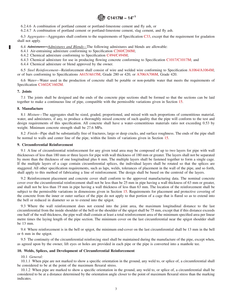 REDLINE ASTM C1417M-14e1 - Standard Specification for  Manufacture of Reinforced Concrete Sewer, Storm Drain, and  Culvert Pipe for Direct Design (Metric)