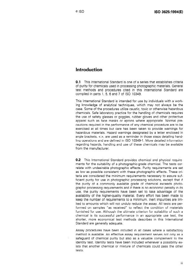 ISO 3625:1994 - Photography -- Processing chemicals -- Specifications for potassium hydroxide