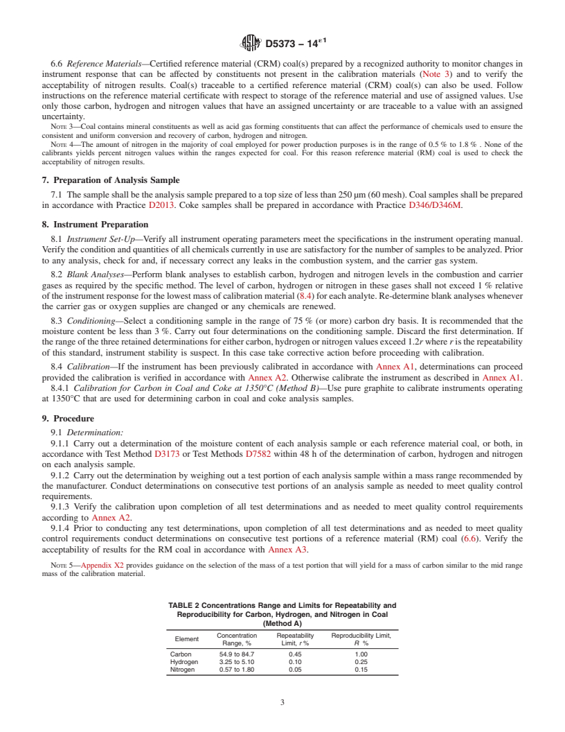 REDLINE ASTM D5373-14e1 - Standard Test Methods for  Determination of Carbon, Hydrogen and Nitrogen in Analysis  Samples of Coal and Carbon in Analysis Samples of Coal and Coke