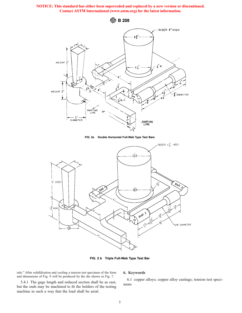 ASTM B208-96 - Standard Practice for Preparing Tension Test Specimens for Copper-Base Alloys for Sand, Permanent Mold, Centrifugal, and Continuous Castings