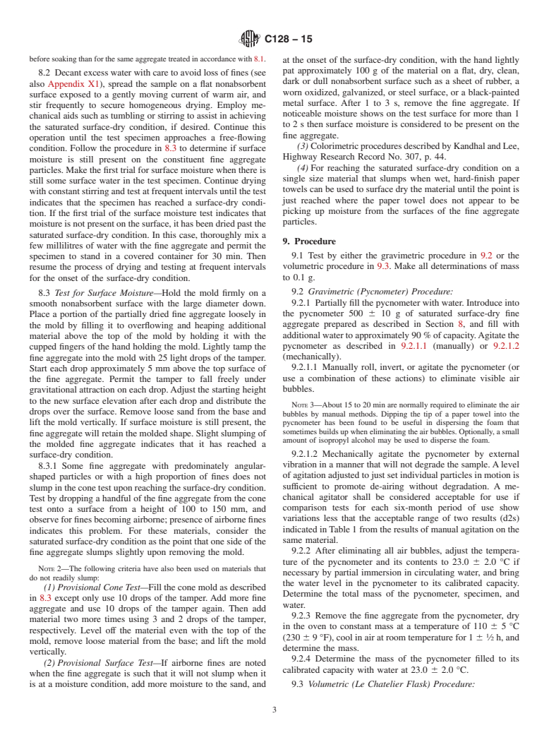 ASTM C128-15 - Standard Test Method for  Relative Density (Specific Gravity) and Absorption of Fine  Aggregate