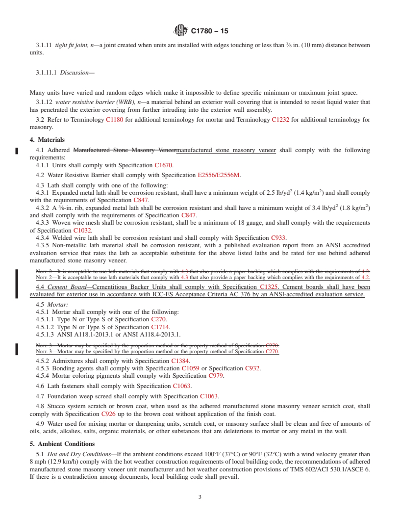 REDLINE ASTM C1780-15 - Standard Practice for Installation Methods for Adhered Manufactured Stone Masonry  Veneer