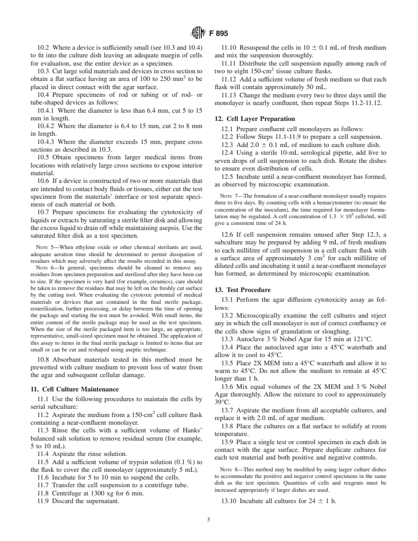 ASTM F895-84(2001)e1 - Standard Test Method for Agar Diffusion Cell Culture Screening for Cytotoxicity