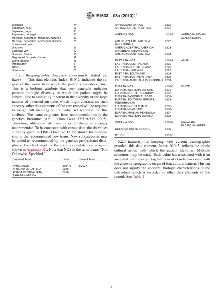 ASTM E1633-08A(2013)e1 - Standard Specification for  Coded Values Used in the Electronic Health Record (Withdrawn 2017)