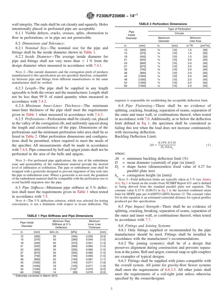 ASTM F2306/F2306M-14e1 - Standard Specification for  12 to 60 in. [300 to 1500 mm] Annular Corrugated Profile-Wall   Polyethylene (PE) Pipe and Fittings for Gravity-Flow Storm Sewer  and  Subsurface Drainage Applications