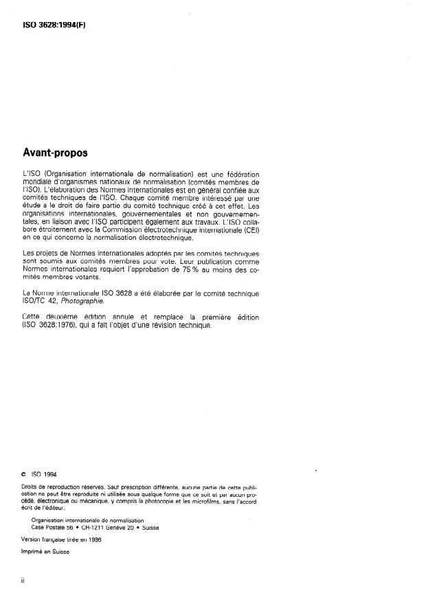 ISO 3628:1994 ISO 3628:1994 - Photographie -- Produits chimiques de traitement -- Spécifications relatives a l'acide borique granulaire - Page 2 preview