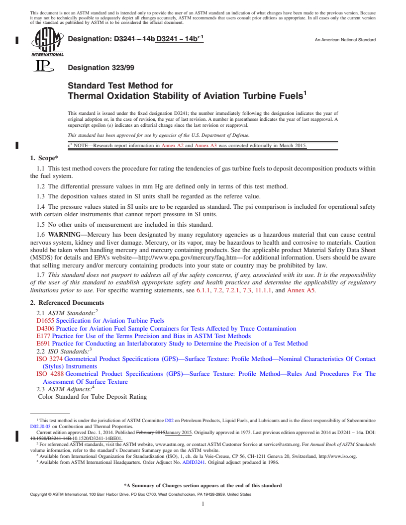 REDLINE ASTM D3241-14be1 - Standard Test Method for Thermal Oxidation Stability of Aviation Turbine Fuels